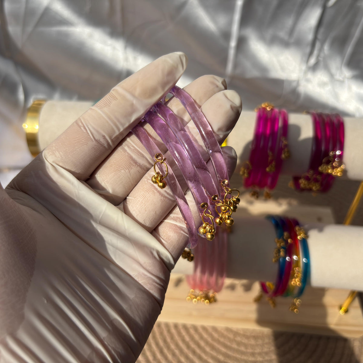 Glass Bangles Set Ghungroo Kashmiri Churiyan Pastel Multicolor Indian Wedding Bridesmaid Gift - 5