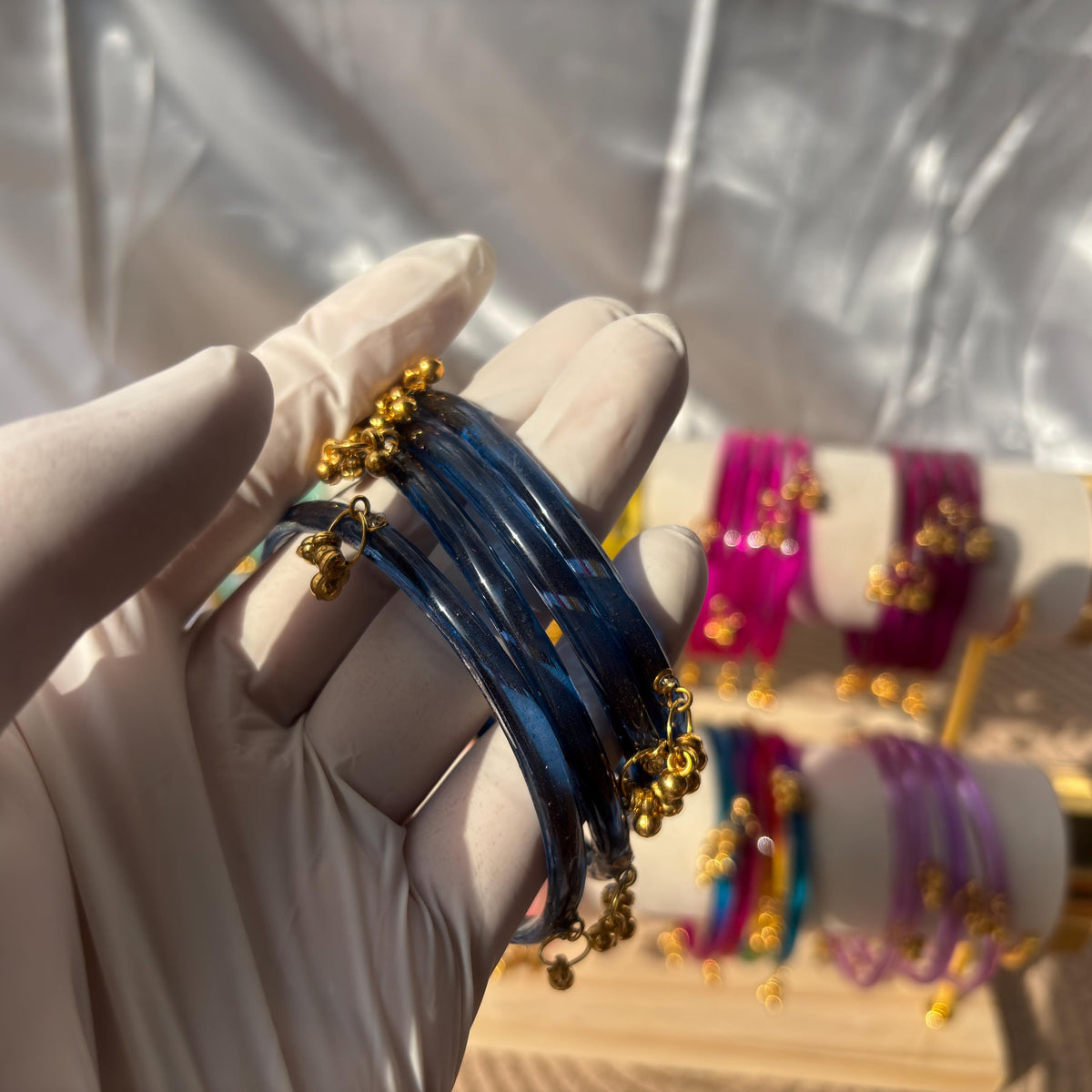 Glass Bangles Set Ghungroo Kashmiri Churiyan Pastel Multicolor Indian Wedding Bridesmaid Gift - 7