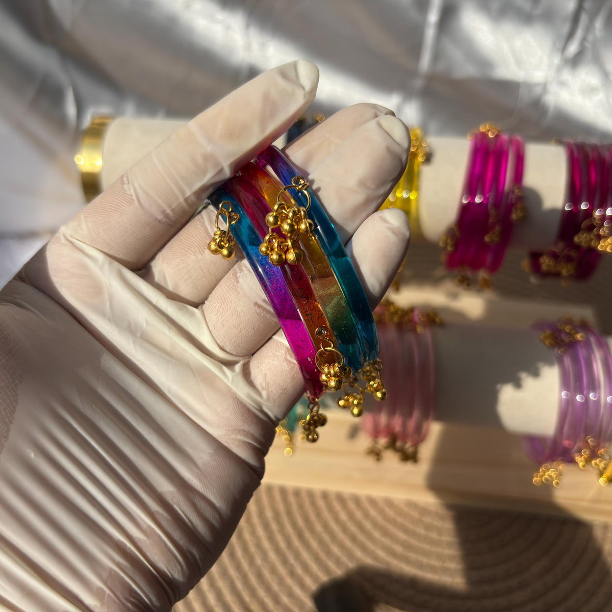 Glass Bangles Set Ghungroo Kashmiri Churiyan Pastel Multicolor Indian Wedding Bridesmaid Gift - 4
