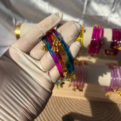 Glass Bangles Set Ghungroo Kashmiri Churiyan Pastel Multicolor Indian Wedding Bridesmaid Gift - 4