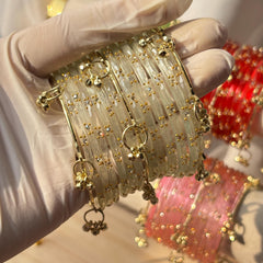 Bridal Bangle Set Ivory Glass Ghungroo Kashmiri Churiyan Festive Stack Bridesmaid South Asian Jewelry - 4