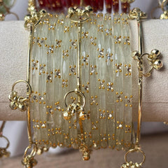Bridal Bangle Set Ivory Glass Ghungroo Kashmiri Churiyan Festive Stack Bridesmaid South Asian Jewelry