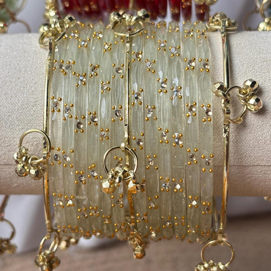 Bridal Bangle Set Ivory Glass Ghungroo Kashmiri Churiyan Festive Stack Bridesmaid South Asian Jewelry