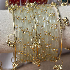 Bridal Bangle Set Ivory Glass Ghungroo Kashmiri Churiyan Festive Stack Bridesmaid South Asian Jewelry - 3