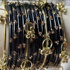 Black Glass Bangles Kashmiri Churiyan Ghungroo Indian Bridal Stack South Asian Jewelry - 2