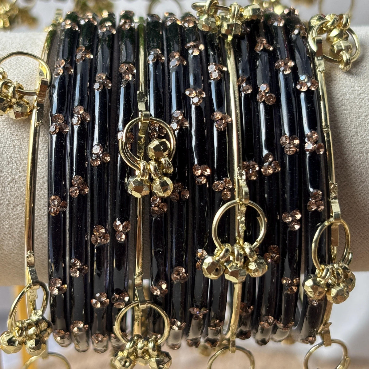 Black Glass Bangles Kashmiri Churiyan Ghungroo Indian Bridal Stack South Asian Jewelry