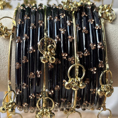 Black Glass Bangles Kashmiri Churiyan Ghungroo Indian Bridal Stack South Asian Jewelry
