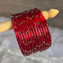 Red Glass Bangles Cowrie Shell Jhumka Kada Kashmiri Churiyan Wedding Set - 8