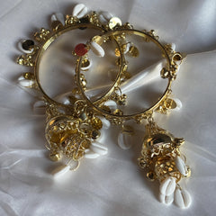Red Glass Bangles Cowrie Shell Jhumka Kada Kashmiri Churiyan Wedding Set - 6