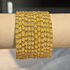 Beige Kashmiri Glass Cream Bangles Rhinestone Kada Indian Bridal Wedding Jewelry Set - 6
