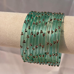 Ghungroo Bangles Yellow Red Seafoam Cowrie Shell Kashmiri Churiyan Indian Diwali Bangles Set - 6