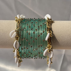 Ghungroo Bangles Yellow Red Seafoam Cowrie Shell Kashmiri Churiyan Indian Diwali Bangles Set - 7