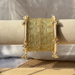 Ivory White Bangles Set Kashmiri Glass Churiyan Ghungroo Kada Stack Pakistani Wedding Jewelry - 7