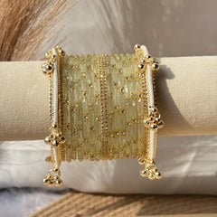 Ivory White Bangles Set Kashmiri Glass Churiyan Ghungroo Kada Stack Pakistani Wedding Jewelry - 6