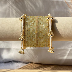 Ivory White Bangles Set Kashmiri Glass Churiyan Ghungroo Kada Stack Pakistani Wedding Jewelry - 9