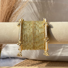 Ivory White Bangles Set Kashmiri Glass Churiyan Ghungroo Kada Stack Pakistani Wedding Jewelry - 4