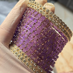 Lavender Glass Bangles Gold Rhinestone Kada Kashmiri Churiyan Indian Wedding Bridal Set - 6