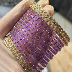 Lavender Glass Bangles Gold Rhinestone Kada Kashmiri Churiyan Indian Wedding Bridal Set - 2