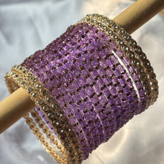 Lavender Glass Bangles Gold Rhinestone Kada Kashmiri Churiyan Indian Wedding Bridal Set - 5
