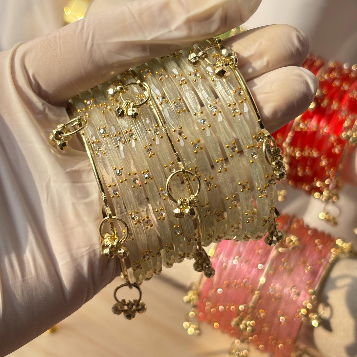 Glass Bangles Set Ghungroo Zircon Kashmiri Churiyan Multicolor Pastel Indian Wedding Bridal Jewelry - 16