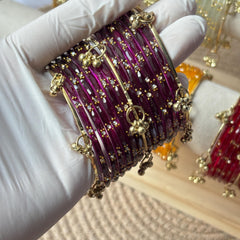 Glass Bangles Set Ghungroo Zircon Kashmiri Churiyan Multicolor Pastel Indian Wedding Bridal Jewelry - 18