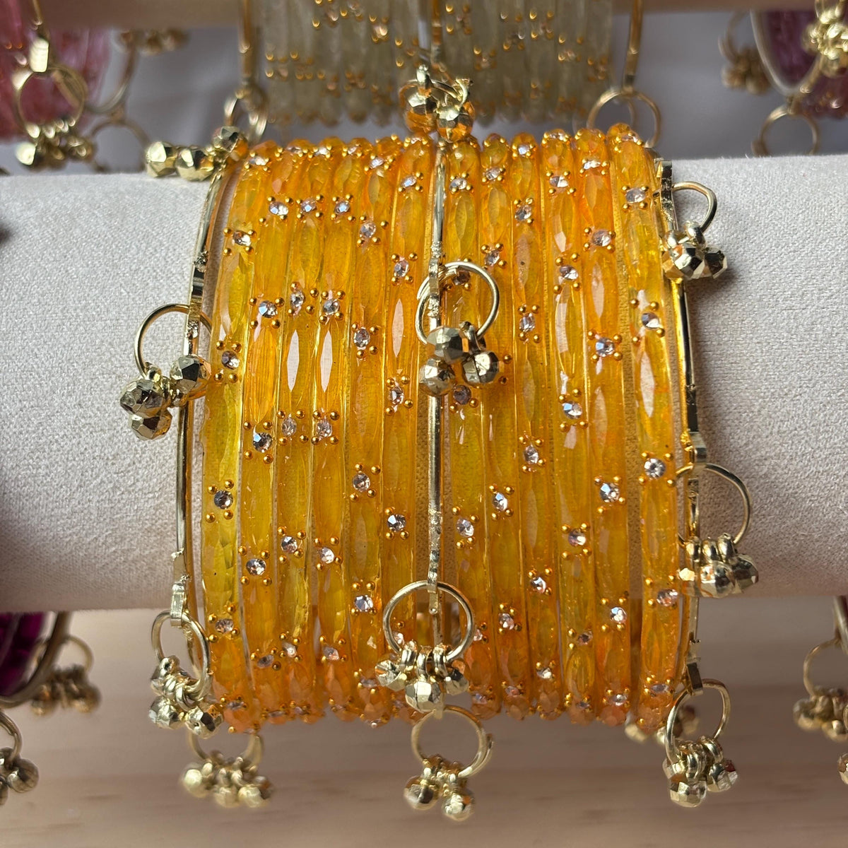 Glass Bangles Set Ghungroo Zircon Kashmiri Churiyan Multicolor Pastel Indian Wedding Bridal Jewelry - 9