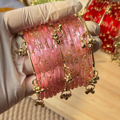Glass Bangles Set Ghungroo Zircon Kashmiri Churiyan Multicolor Pastel Indian Wedding Bridal Jewelry - 15