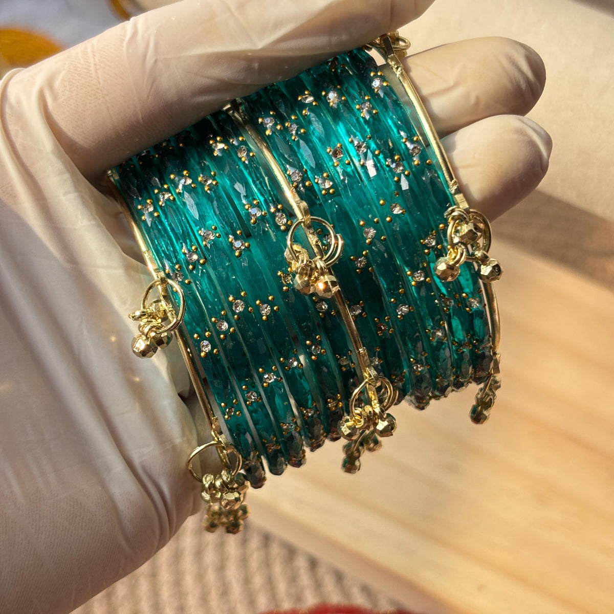 Glass Bangles Set Ghungroo Zircon Kashmiri Churiyan Multicolor Pastel Indian Wedding Bridal Jewelry - 14