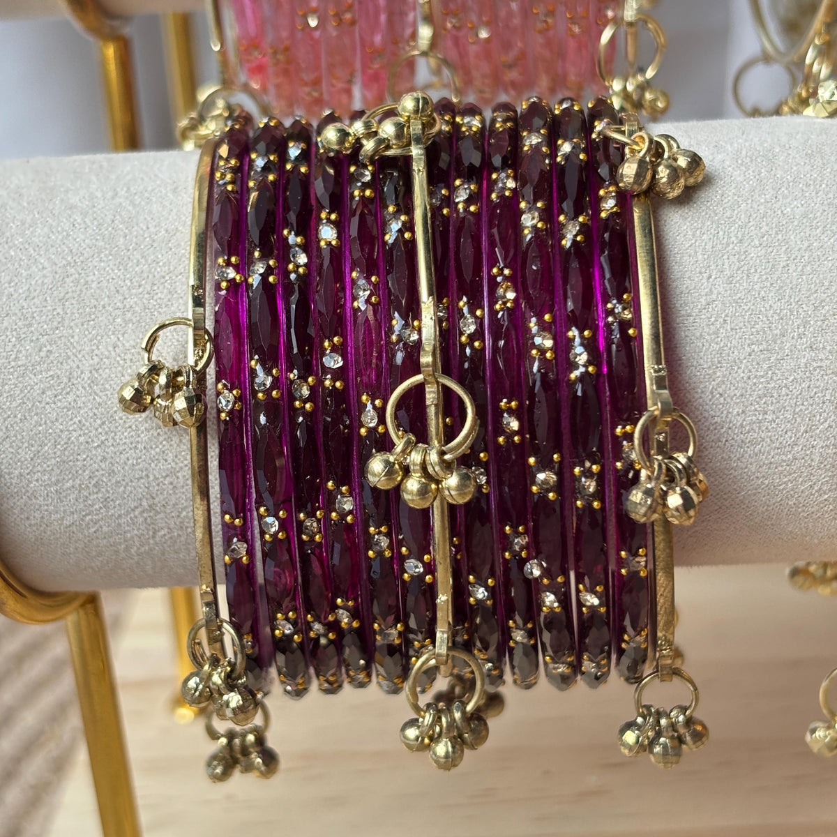 Glass Bangles Set Ghungroo Zircon Kashmiri Churiyan Multicolor Pastel Indian Wedding Bridal Jewelry - 8