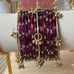 Glass Bangles Set Ghungroo Zircon Kashmiri Churiyan Multicolor Pastel Indian Wedding Bridal Jewelry - 8