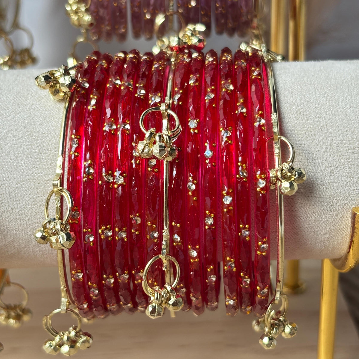 Glass Bangles Set Ghungroo Zircon Kashmiri Churiyan Multicolor Pastel Indian Wedding Bridal Jewelry - 10