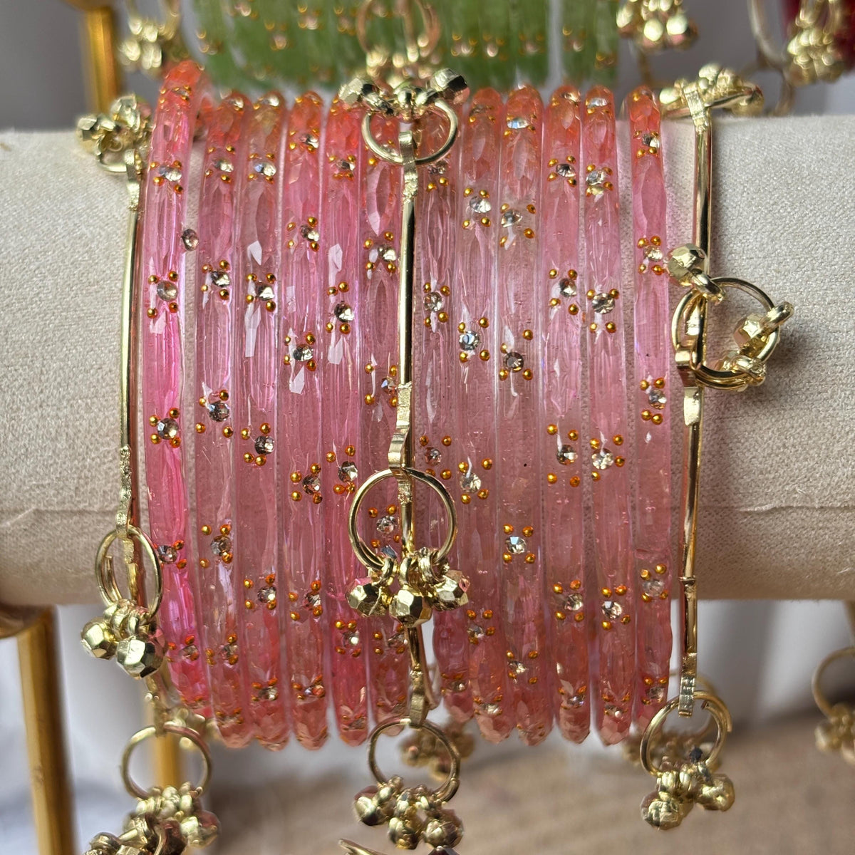Glass Bangles Set Ghungroo Zircon Kashmiri Churiyan Multicolor Pastel Indian Wedding Bridal Jewelry - 5