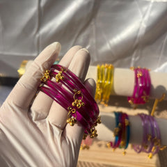 Glass Bangles Set Ghungroo Kashmiri Churiyan Pastel Multicolor Indian Wedding Bridesmaid Gift - 10