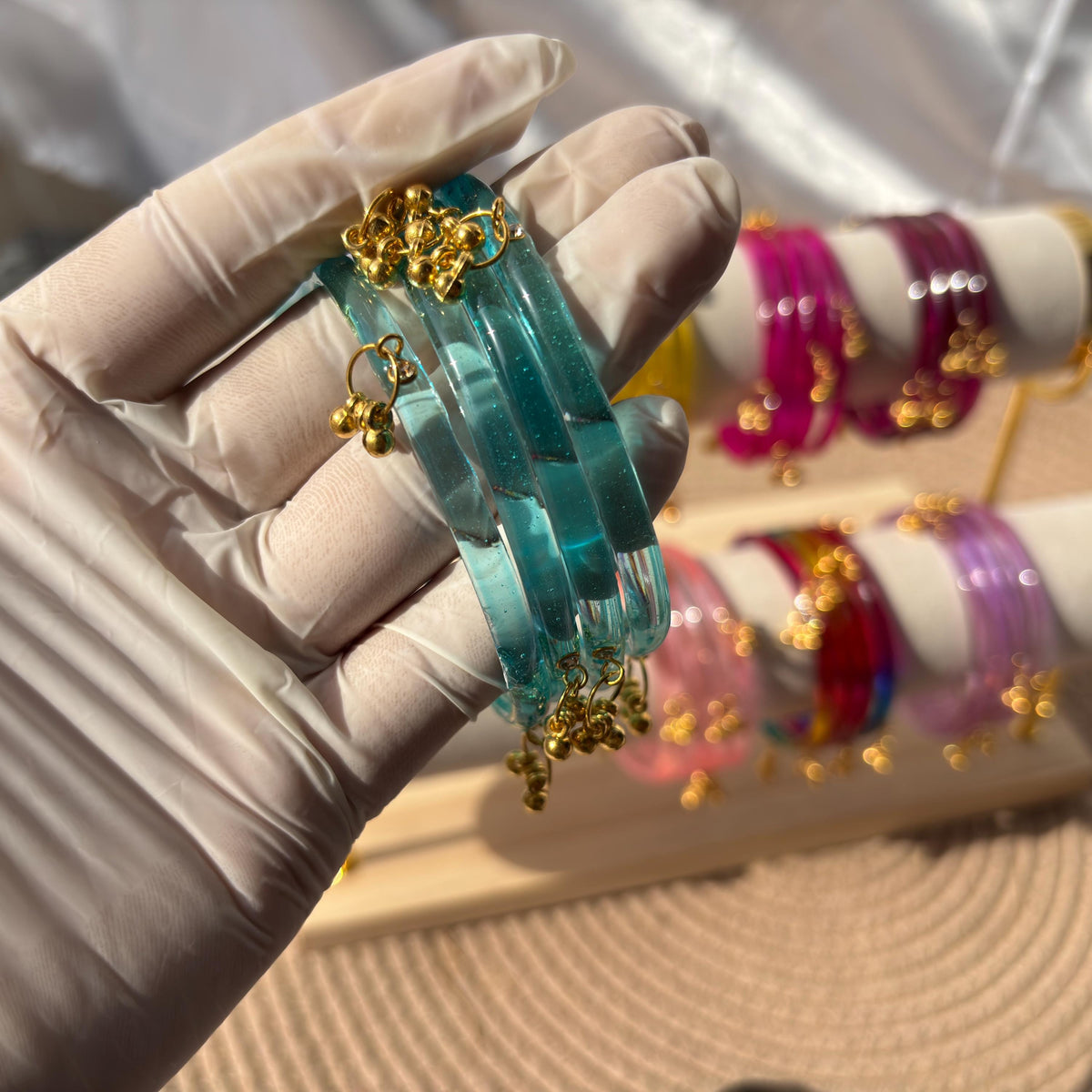 Glass Bangles Set Ghungroo Kashmiri Churiyan Pastel Multicolor Indian Wedding Bridesmaid Gift - 2