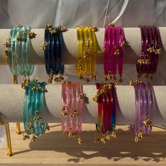 Glass Bangles Set Ghungroo Kashmiri Churiyan Pastel Multicolor Indian Wedding Bridesmaid Gift - 11