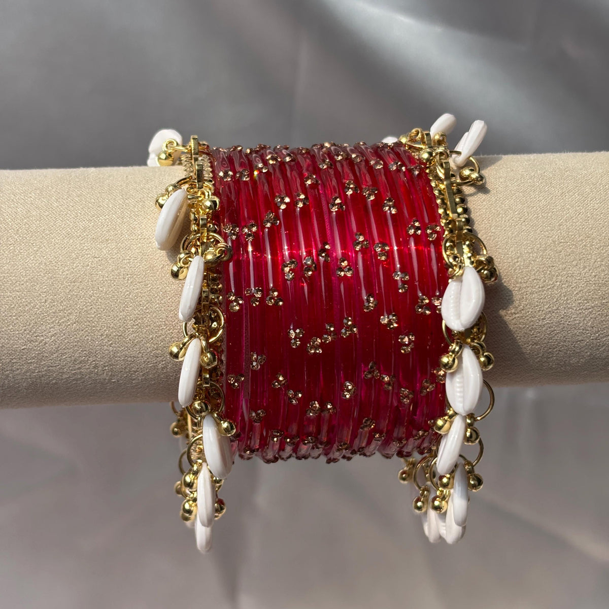 Ghungroo Bangles Yellow Red Seafoam Cowrie Shell Kashmiri Churiyan Indian Diwali Bangles Set - 11