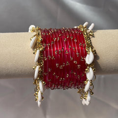Ghungroo Bangles Yellow Red Seafoam Cowrie Shell Kashmiri Churiyan Indian Diwali Bangles Set - 11