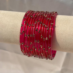 Ghungroo Bangles Yellow Red Seafoam Cowrie Shell Kashmiri Churiyan Indian Diwali Bangles Set - 10