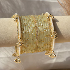 Ivory White Bangles Set Kashmiri Glass Churiyan Ghungroo Kada Stack Pakistani Wedding Jewelry