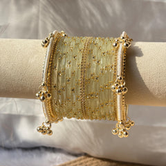 Ivory White Bangles Set Kashmiri Glass Churiyan Ghungroo Kada Stack Pakistani Wedding Jewelry - 8
