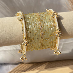 Ivory White Bangles Set Kashmiri Glass Churiyan Ghungroo Kada Stack Pakistani Wedding Jewelry - 5