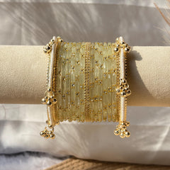 Ivory White Bangles Set Kashmiri Glass Churiyan Ghungroo Kada Stack Pakistani Wedding Jewelry - 10