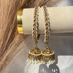 Jhumka Kada Pair Champagne Stone Faux Pearl Latkan Bangles Bridal Festive Pakistani Wedding Jewelry