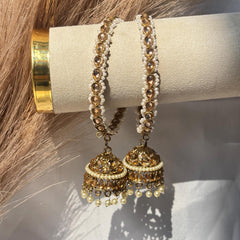 Jhumka Kada Pair Champagne Stone Faux Pearl Latkan Bangles Bridal Festive Pakistani Wedding Jewelry - 6